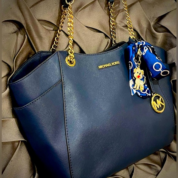 Michael Kors Jet Set Large Saffiano Leather Shoulder Bag - Blue - Picture 2 of 14